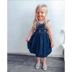 smocked dress girl blue point white