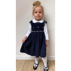 smocked dress girl blue point white